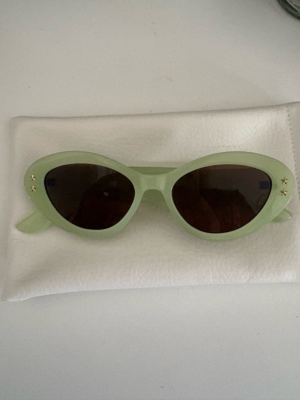Free People Light Green Cat-Eye Sunglasses with Gold Star Accents